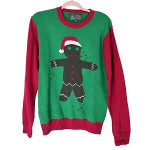 NWT Ugly Christmas Sweater Green Red Holiday Gingerbread Knit Sweater Top Size M